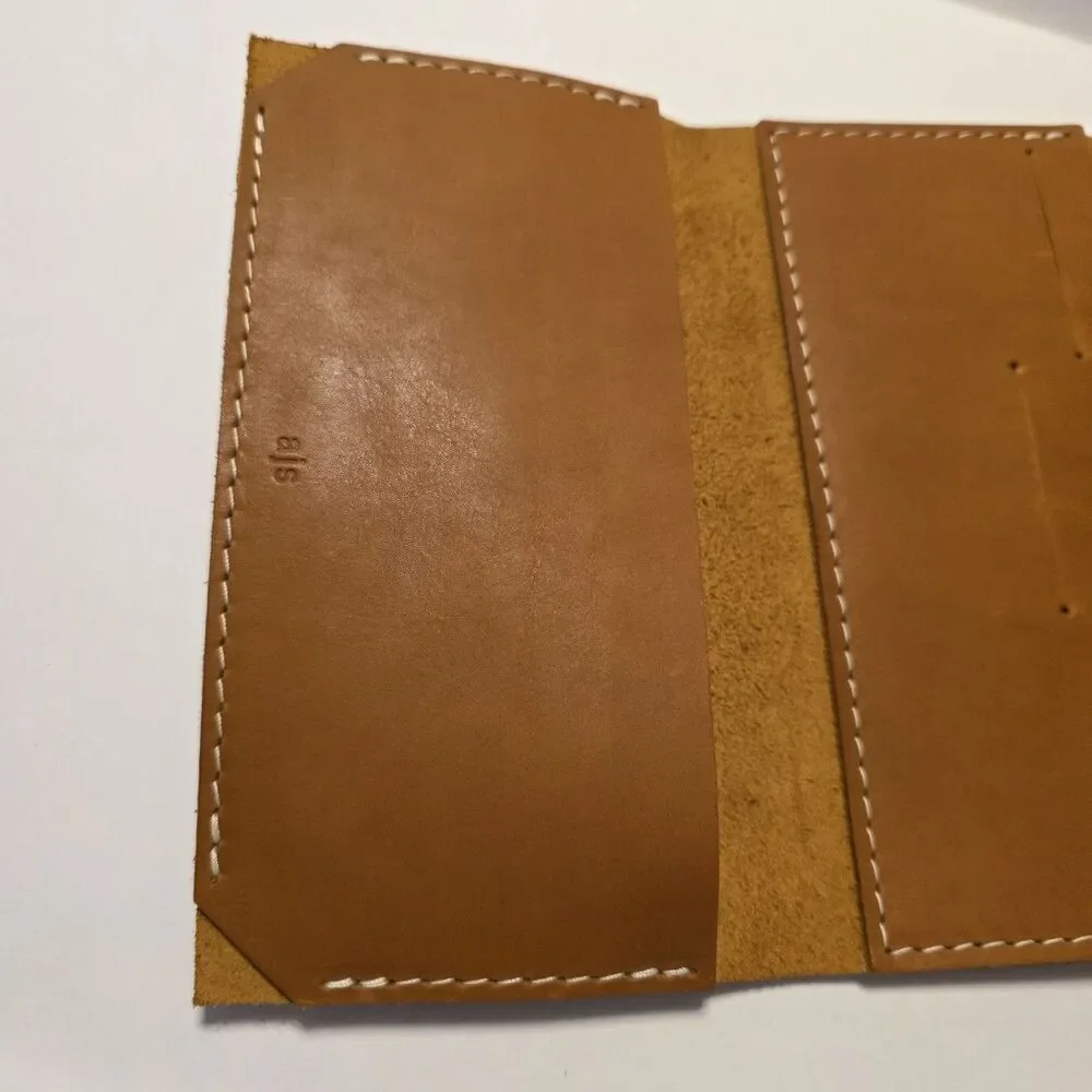 Brown Folding Wallet with Tie Closure, Stitched Accents, Unisex Solid Leather